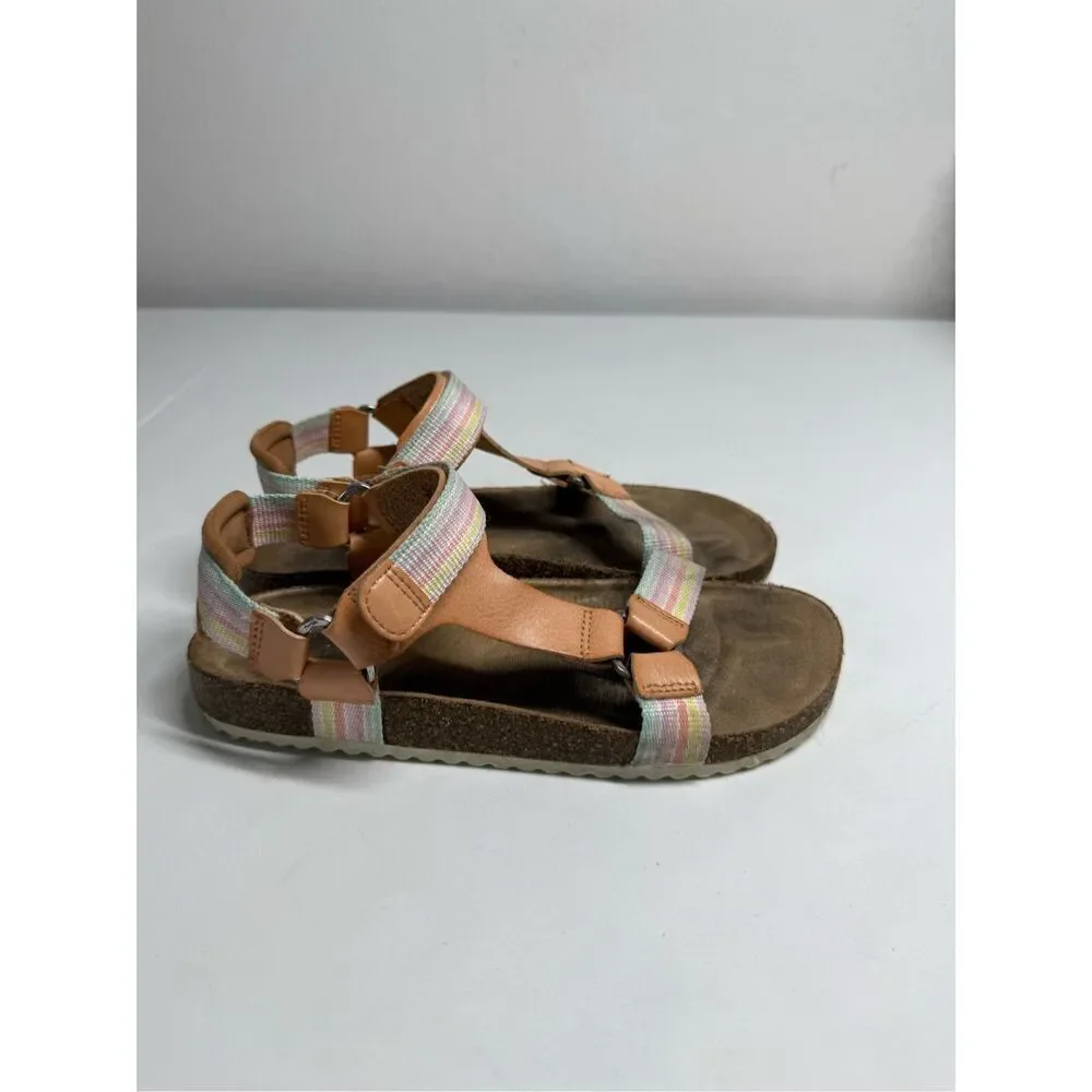 Cat & Jack Val Girl’s Tan Hook and Loop Open Toe Footbed Sandals Size 2 See Note